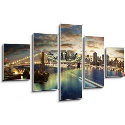 Obraz 5D pětidílný - 125 x 70 cm - Amazing New York cityscape - taken after sunset Úžasný panoráma města New York – Zboží Mobilmania
