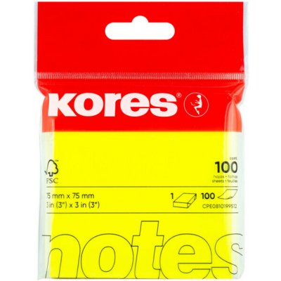 Kores Samolepicí bločky - neonové neonové žluté 75 x 75 mm, 100 listů – Hledejceny.cz