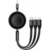 usb kabel Baseus CAMJ010001 Bright Mirror 3in1 flat USB - Micro USB / USB-C / Lightning 3.5A, 1,1m, černý