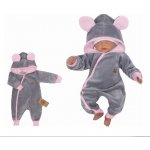 Z&Z Velurový kojenecký overálek s kapucí a oušky šedo růžový – Zboží Dáma