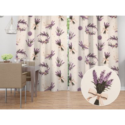 Biante Bavlněný závěs Sandra SA-778 Velké snítky levandulí na krémovém 150x200 cm – Hledejceny.cz