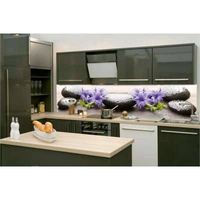 Dimex KI-260-173 Samolepicí fototapeta na kuchyňskou linku Lávové kameny a fialové květy rozměry 260 x 60 – Zboží Mobilmania