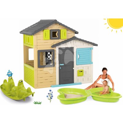 Smoby Set domeček Přátel s pískovištěm Motýl Friends House Evo Playhouse s houpačkou pes