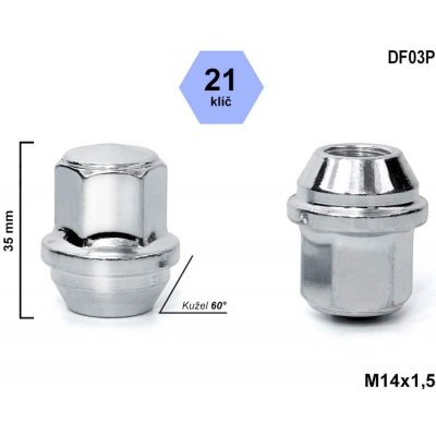 Kolová matice M14x1,5 Ford, kužel, klíč 21, DF03P, uzavřená, výška 35 mm – Zboží Mobilmania