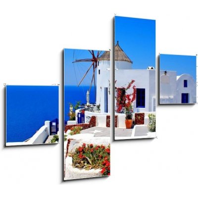 Obraz čtyřdílný 4D - 120 x 90 cm - Windmill on Santorini island, Greece Větrný mlýn na ostrově Santorini, Řecko – Zboží Mobilmania