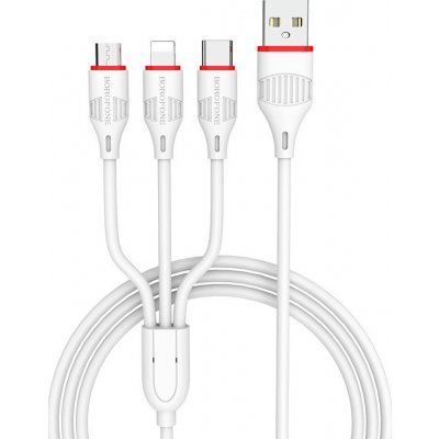Borofone BX17 Enjoy 3 v 1 - USB na Type C, Micro USB, Lightning - 2,4A, 1m, bílý – Zbozi.Blesk.cz