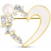 Brož JwL Luxury Pearls Romantická pozlacená brož srdce s krystaly a perletí JL0841