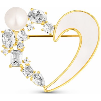 JwL Luxury Pearls Romantická pozlacená brož srdce s krystaly a perletí JL0841 – Hledejceny.cz