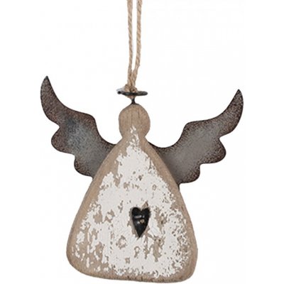 Závěsná dřevěná figurka anděl se srdíčkem Angel Rustic 10*2*10 cm Clayre & Eef – Hledejceny.cz