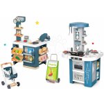 Smoby Set kuchyňka s technickým vybavením Tech Edition elektronická se supermarketem a nákupní vozík s taškou – Zboží Mobilmania