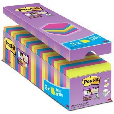 3M POSTIT Samolepicí bloček Super Sticky, mix barev, 76 x 76 mm, 24x 90 listů, 3M POSTIT 7100234515 ,balení 2160 ks – Hledejceny.cz
