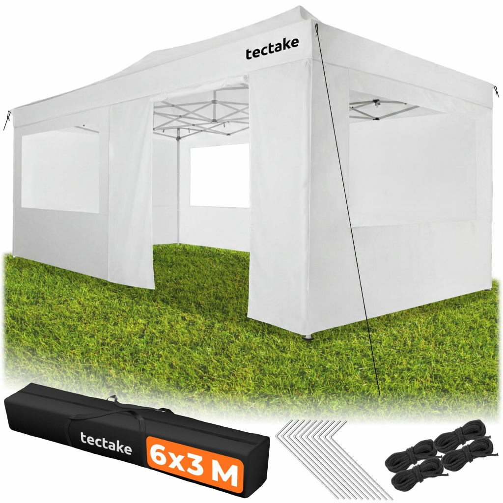 tectake 406772 skládací pavilon viola 3x6 m, hliník, 6 bočních dílů bílá