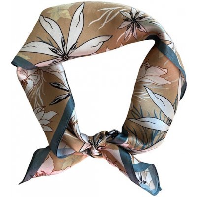 hedvábný šátek Zlatý s béžovými květy v dárkovém balení – Zboží Mobilmania