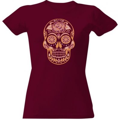 Tričko s potiskem Lebka zdobená Vínová – Zboží Mobilmania