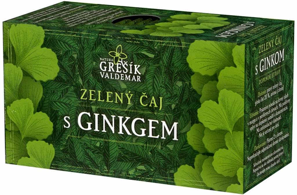 Grešík Čaje 4 světadílů Zelený čaj s ginkgem 20 nálevových sáčků