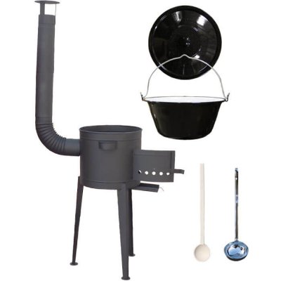 Kessel kotlík na guláš smalt 30 l speciální žáruvzdorná kotlina vysoká Plus 600 °C 45 cm poklice smalt 50 cm naběračka 350 ml a vařečka 50 cm SUPER PARTY – Hledejceny.cz