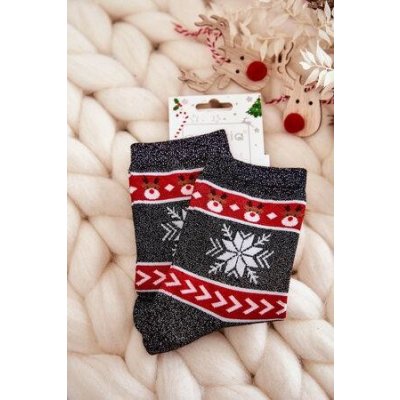 Kesi dámské vánoční ponožky lesklé sobově Černá a červená Černá / červená