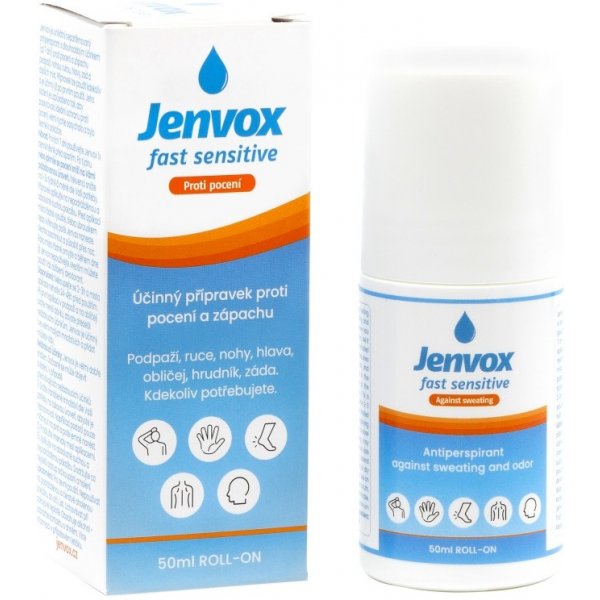 Deodorant Jenvox Fast Sensitive roll-on antiperspirant proti pocení a zápachu 50 ml