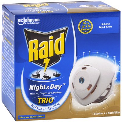Raid Trio elektrický dávkovač Night & Day proti komárům, mouchám, mravenců  300 hodin, 1 ks od 209 Kč - Heureka.cz
