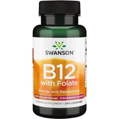 Swanson Vitamin B12 with Folate, 1000 µg, 250 pastilek s jahodovou příchutí – Hledejceny.cz