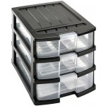HEIDRUN Regál 34 × 25 × 23,5 cm se třemi šuplíky, černý, plast – Sleviste.cz