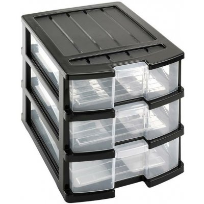 HEIDRUN Regál 34 × 25 × 23,5 cm se třemi šuplíky, černý, plast – Sleviste.cz