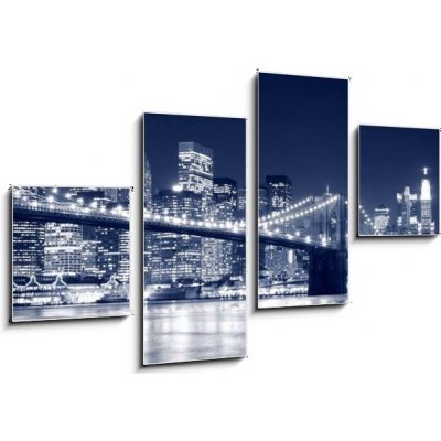 Obraz 4D čtyřdílný - 100 x 60 cm - Brooklyn Bridge and Manhattan skyline At Night, New York City Brooklynský most a Manhattan skyline V noci, New York City