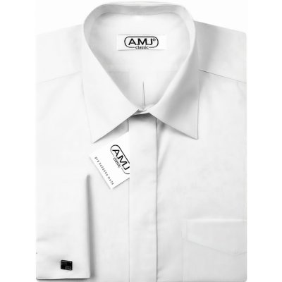 AMJ pánská košile na manžetové knoflíčky dlouhý rukáv slim fit JDSA018MK bílá – Zboží Mobilmania