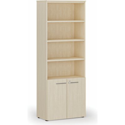 Primo Kombinovaná kancelářská skříň WOOD, dveře na 2 patra, 2128 x 800 x 420 mm, bříza – Sleviste.cz
