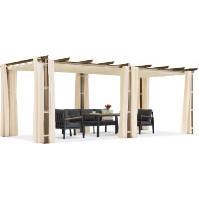 Garden Point pergola na terasu 3x6 m s dřevěnými béžovými závěsy Barbadoská – Zboží Dáma