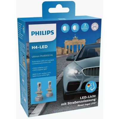 Philips H4 12V 18W P43t Ultinon Pro6000 LED 5800K se silniční homologací 2ks. – Zboží Mobilmania