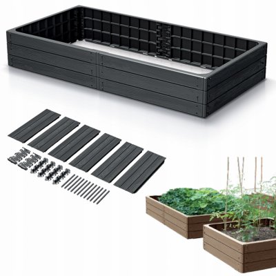 Prosperplast Vyvýšený záhon plastový WOODY 1492x756x250mm antracitový – HobbyKompas.cz