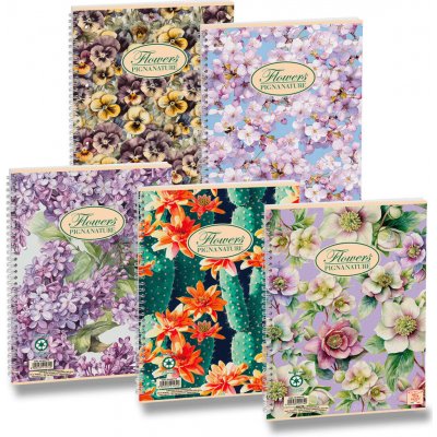 Pigna kroužkový blok Nature Flowers A4 linkovaný 60 listů – Zboží Dáma