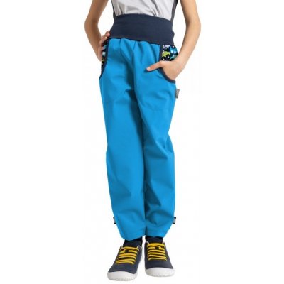 Unuo Dětské softshellové kalhoty Basic s fleecem tyrkysové s auty – Zboží Mobilmania