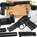 Kovová pistole na kuličky 6 mm replika Beretta C19+ tlumič ASG – Sleviste.cz
