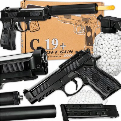 Kovová pistole na kuličky 6 mm replika Beretta C19+ tlumič ASG – Sleviste.cz