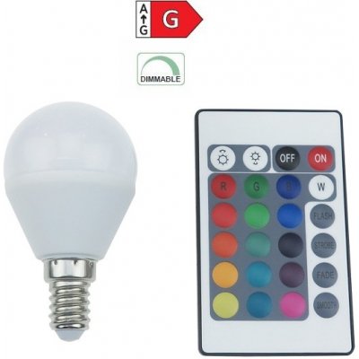 Diolamp SMD LED žárovka Ball P45 4W/230V/E14/RGB+3000K/300Lm/120°/Dim/dálkový ovladač