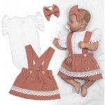 3D sada LADY, bavlna, body kr. rukáv, suknička s láclem, čelenka, béžová/bílá – Sleviste.cz