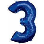 Amscan Balónek fóliový narozeniny číslo 3 modrý 86 cm