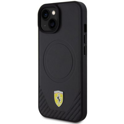Ferrari PU Leather Bottom Carbon Apple iPhone 15 Plus černé