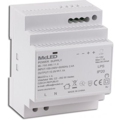 MCLED Napaječ LED 12VDC/7,1A pro LED pásky 90W, na DIN lištu, IP20 ML-732.080.11.0 – Zbozi.Blesk.cz