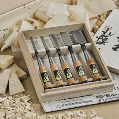 Sada japonských ručně-vyráběných truhlářských dlát FUJIKAWA Oire Yasuki White Paper Steel - 5 kusů – Zboží Dáma