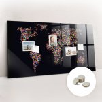 tulup Magnetická Tabule na Zeď Skleněná - Memo Board Kleněnou Přední Stranou - 5 magnetů v balení - 120 x 60 cm - Mapa světa z teček – Zboží Mobilmania