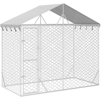 Shumee Venkovní psí kotec se střechou stříbrný 300 x 150 x 250 cm ocel – Zboží Dáma