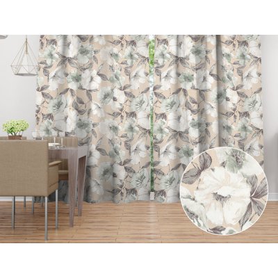 Biante Dekorační závěs Porto PRT-012 Zeleno-bílé květy na béžovém 130x190 cm – Hledejceny.cz