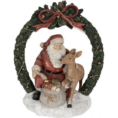 Clayre & Eef Vánoční dekorace Santa se srnečkou v zeleném věnci s Led - 19*12*23 cm - Clayre & Eef – Hledejceny.cz