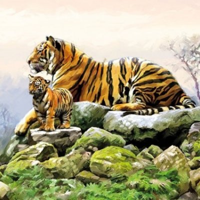Ubrousek 33x33 Tygr s mládětem