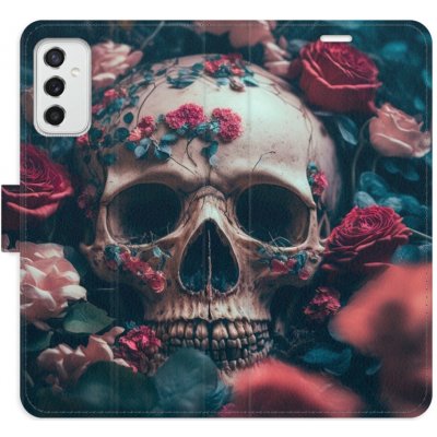 Pouzdro iSaprio Flip s kapsičkami na karty - Skull in Roses 02 Samsung Galaxy M52 5G