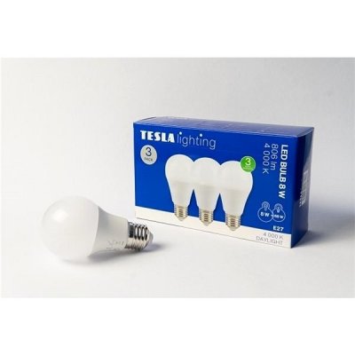 Tesla LED žárovka BULB E27, 8W, 230V, 806lm, 25 000h, 4000K denní bílá, 220st 3ks v – Zboží Živě