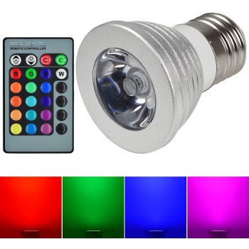 RGB LED žárovka E27 3W RGB s dálkovým ovladačem 3 ks